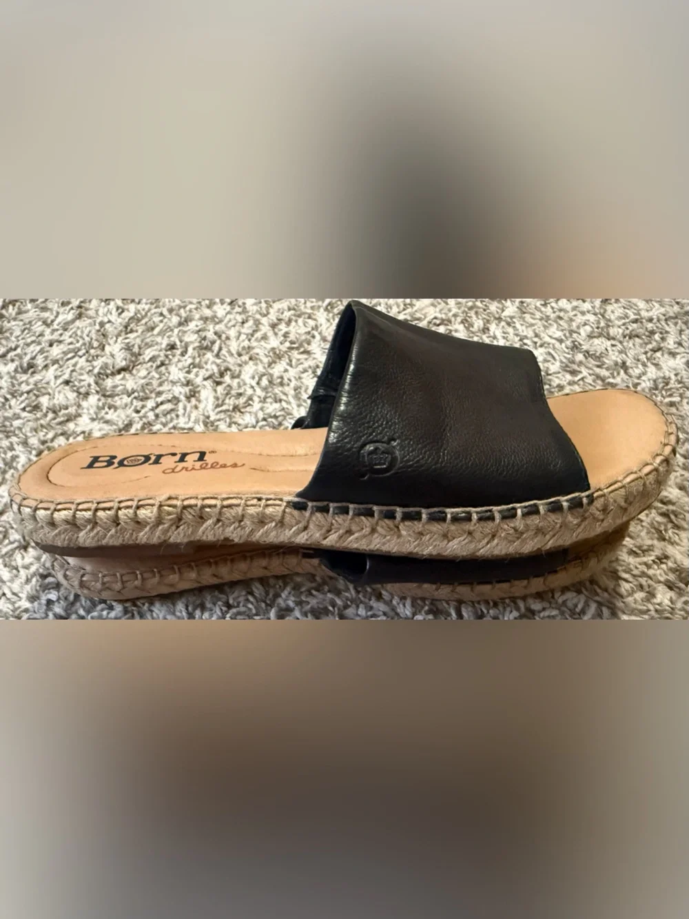 Born San Benito Black Leather Espadrille Slide Sandals